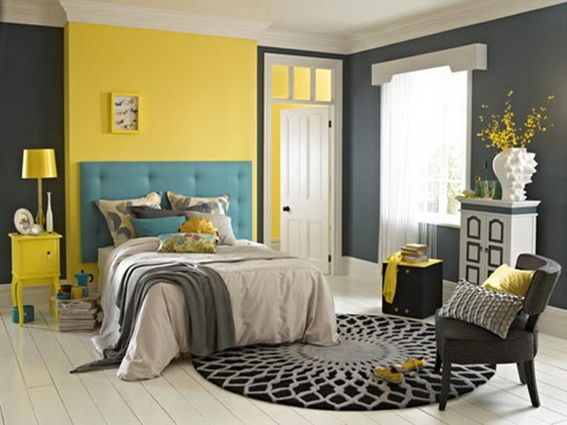 dormitorio amarillo y gris - pintatucasa.es